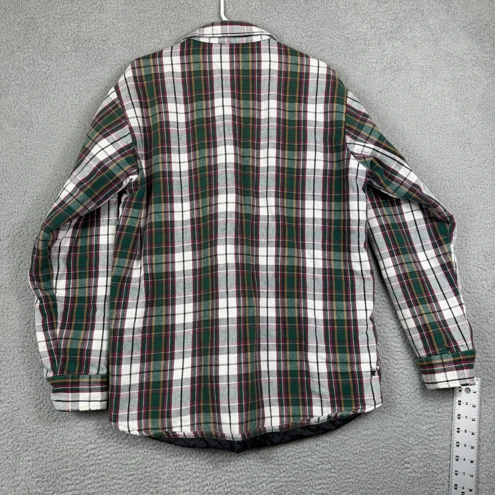 Field & Stream Mens M Plaid Quilted‎ Lined Flannel Shirt Jacket Green Burgundy